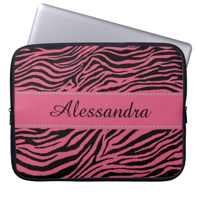 Pink Zebra Laptop Sleeve Personalised (Front)