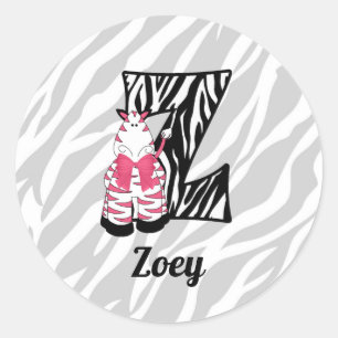 Pink Zebra Monogram "Z" Personalised Stickers