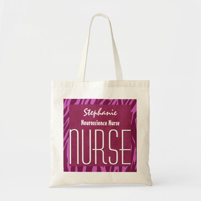 Pink Zebra NEUROSCIENCE Nurse Custom Name Tote Bag (Front)