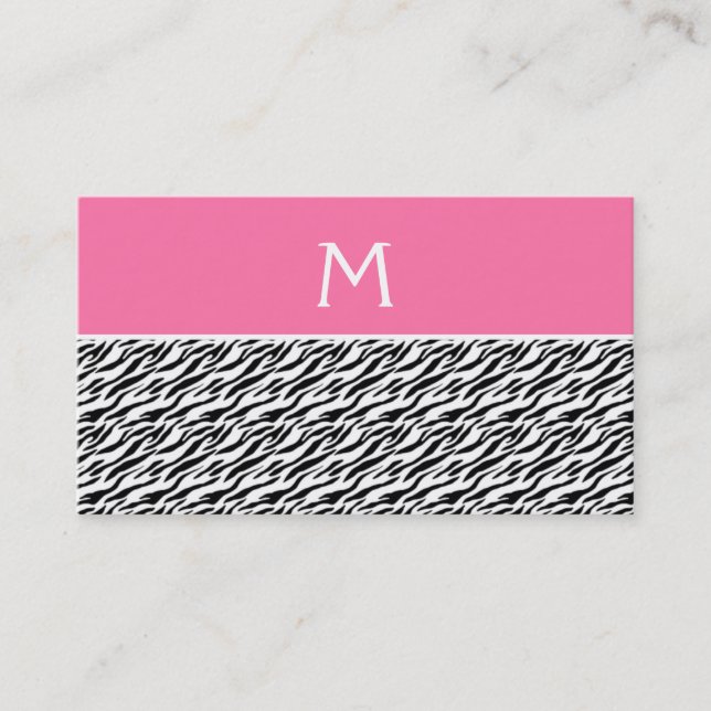 Pink Zebra Pattern Monogram Business Card (Front)