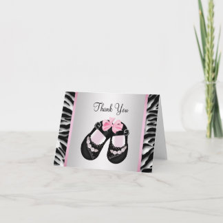 Pink Zebra Pink Black Baby Girl Shower Thank You Card