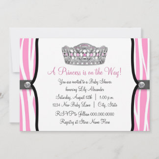 Pink Zebra Princess Pink Black Baby Shower Invitation