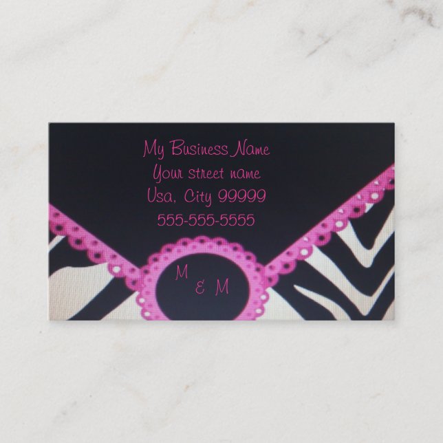 Pink zebra print business card (Front)