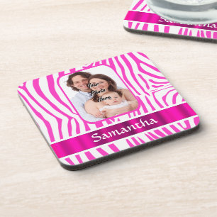 Pink zebra print coaster