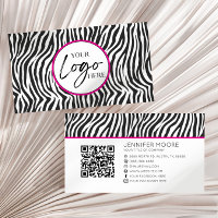 Pink Zebra Print Custom Company Logo QR Code
