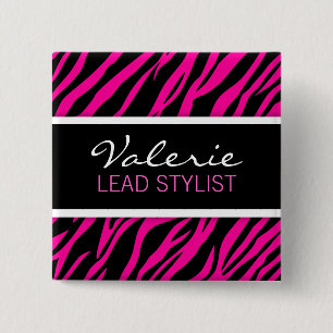 Pink Zebra Print (Custom) Hair Salon Name Badge