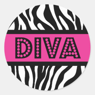 Pink & Zebra Print DIVA Typography Party Sticker