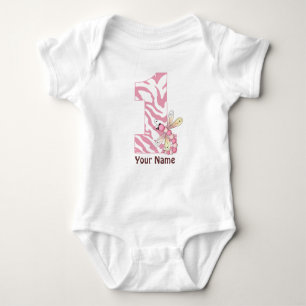 Pink Zebra Print Girls 1st Birthday T-Shirt Baby Bodysuit