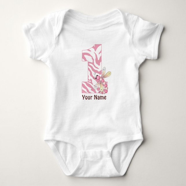 Pink Zebra Print Girls 1st Birthday T-Shirt Baby Bodysuit (Front)