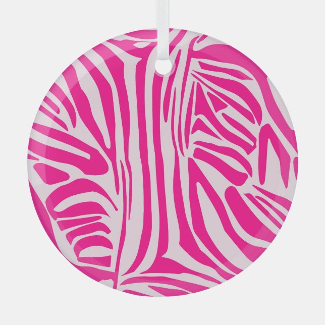 Pink zebra print glass tree decoration (Front)