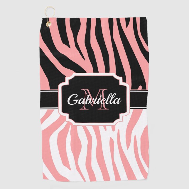 Pink Zebra Print Golf Towel (Front)