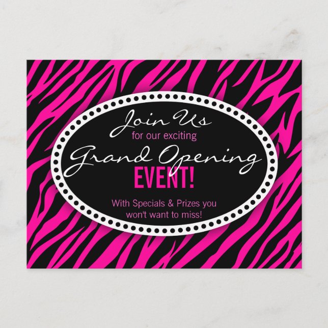 Pink Zebra Print Hair Salon Grand Opening Postcard (Front)