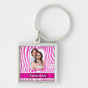 Pink zebra print key ring