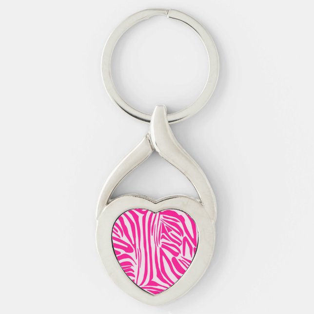 Pink zebra print key ring (Front)