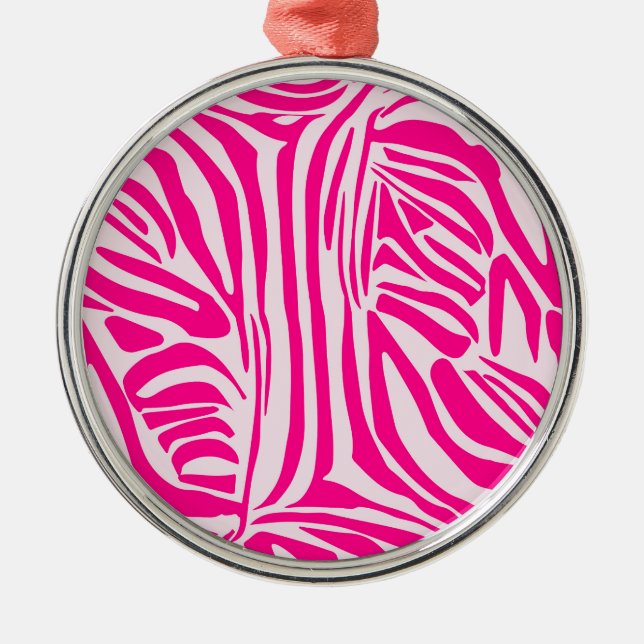 Pink zebra print metal tree decoration (Front)