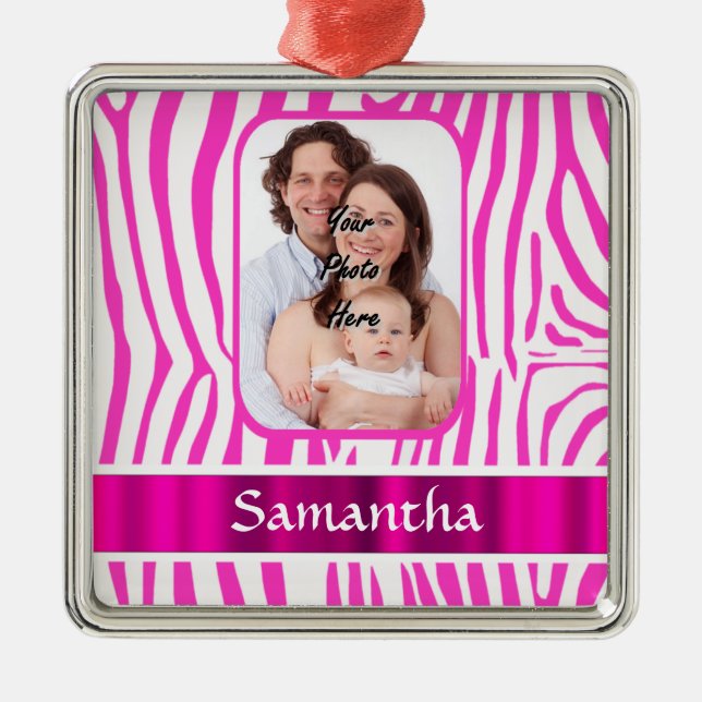 Pink zebra print metal tree decoration (Front)