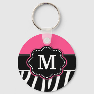 Pink Zebra Print Monogram Key Chain