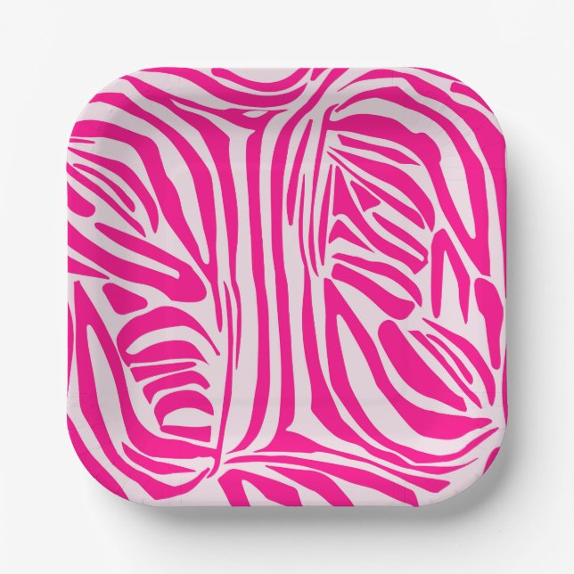 Pink zebra print paper plate (Front)