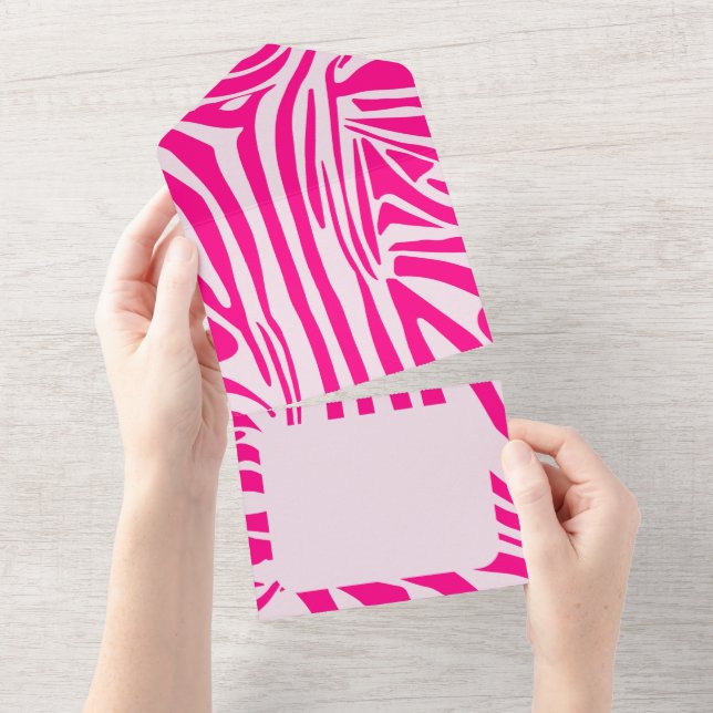 Pink Zebra Print Pattern All In One Invitation (Tearaway)