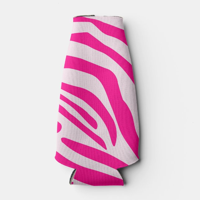 Pink Zebra Print Pattern Bottle Cooler (Front)