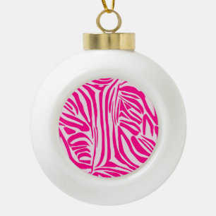 Pink Zebra Print Pattern Ceramic Ball Christmas Ornament