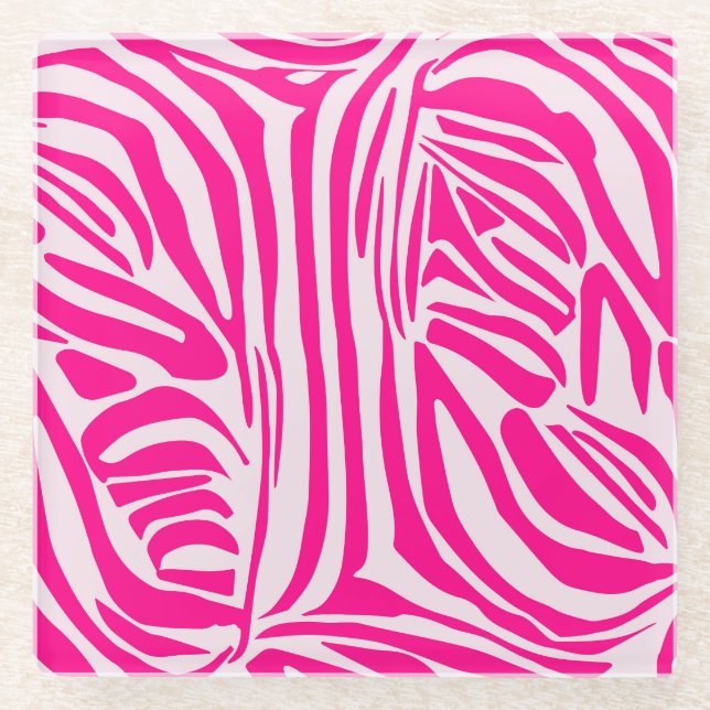 Pink Zebra Print Pattern Glass Coaster (Front)