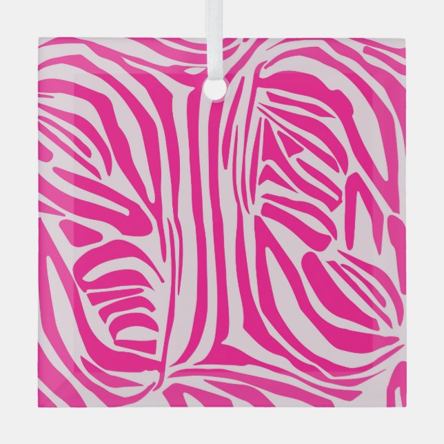 Pink Zebra Print Pattern Glass Tree Decoration (Front)