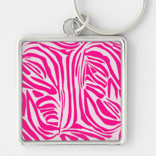 Pink Zebra Print Pattern Key Ring