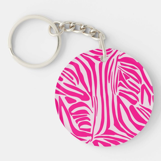 Pink Zebra Print Pattern Key Ring (Front)