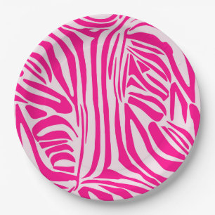 Pink Zebra Print Pattern Paper Plate
