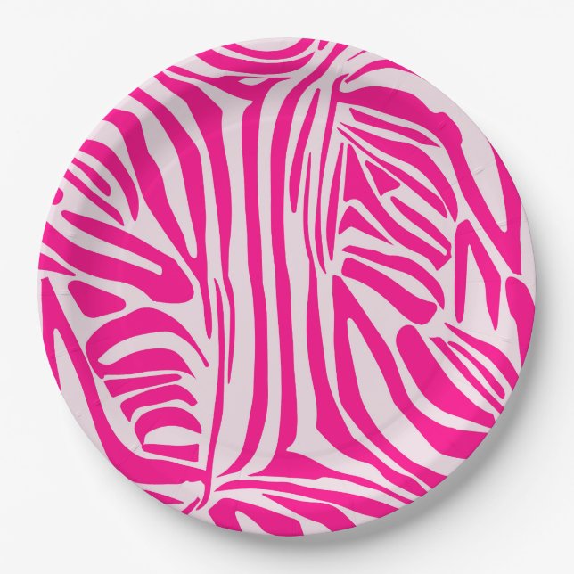 Pink Zebra Print Pattern Paper Plate (Front)