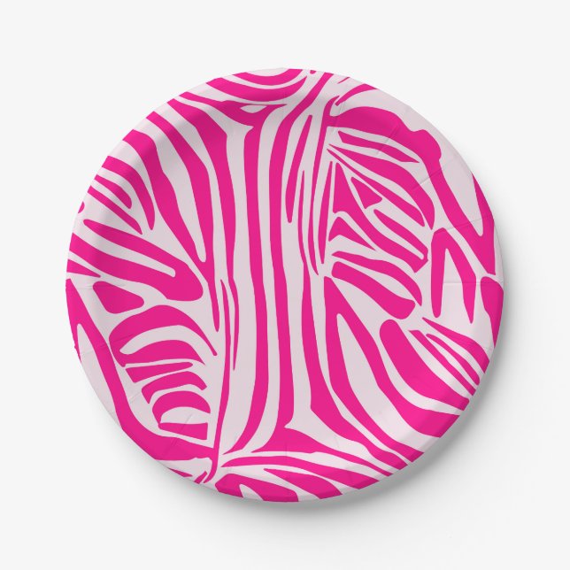 Pink Zebra Print Pattern Paper Plate (Front)
