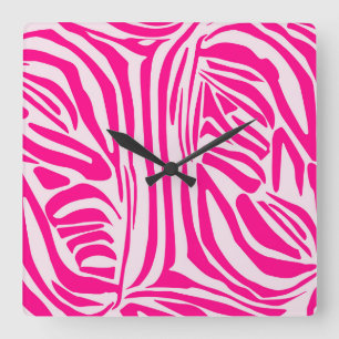 Pink zebra print square wall clock