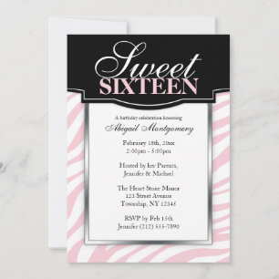 Pink Zebra Print Sweet 16 Birthday Invitations