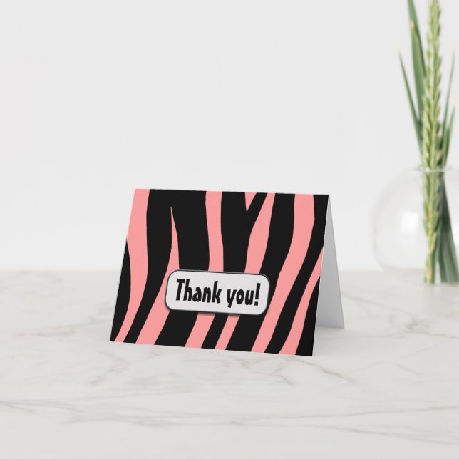 Pink Zebra Print "Thank you!" note card (Front)