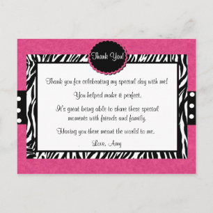 Pink Zebra Print Thank You Postcard