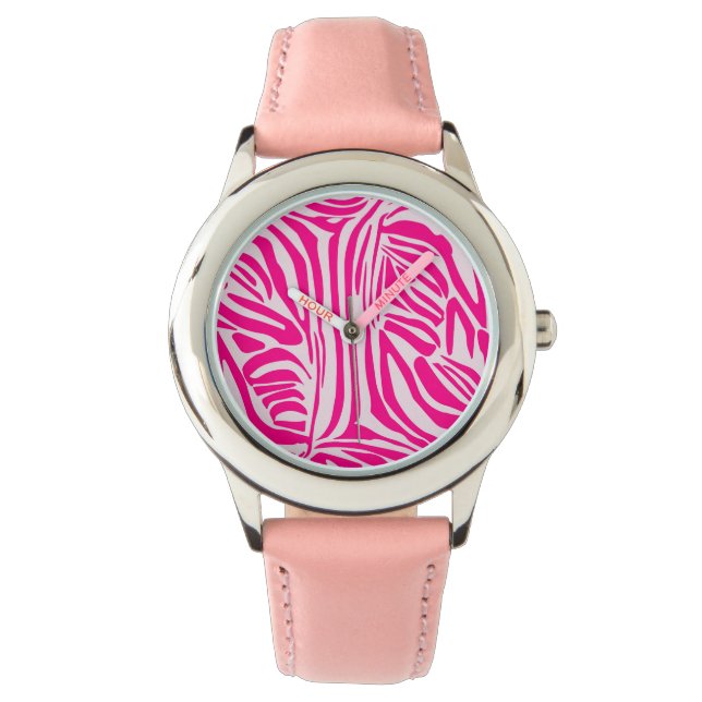 Pink zebra print watch (Front)