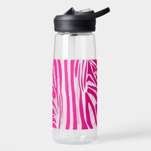 Pink zebra print water bottle (Left)