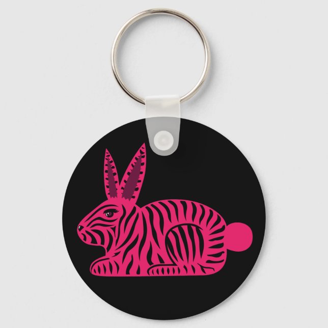 Pink Zebra Rabbit Key Ring (Front)