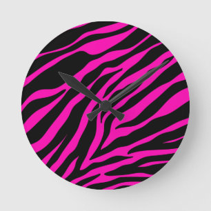 pink zebra round clock