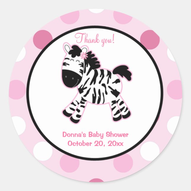 Pink Zebra Round Favour Sticker (Front)