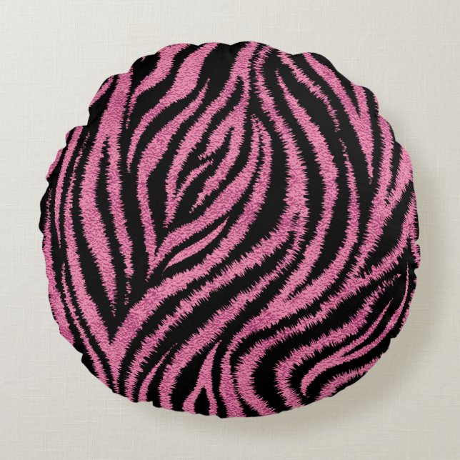  "Pink Zebra"  Round Pillow (Front)