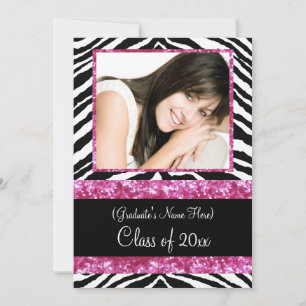 Pink Zebra Sparkle Girls Graduation Party Invitation