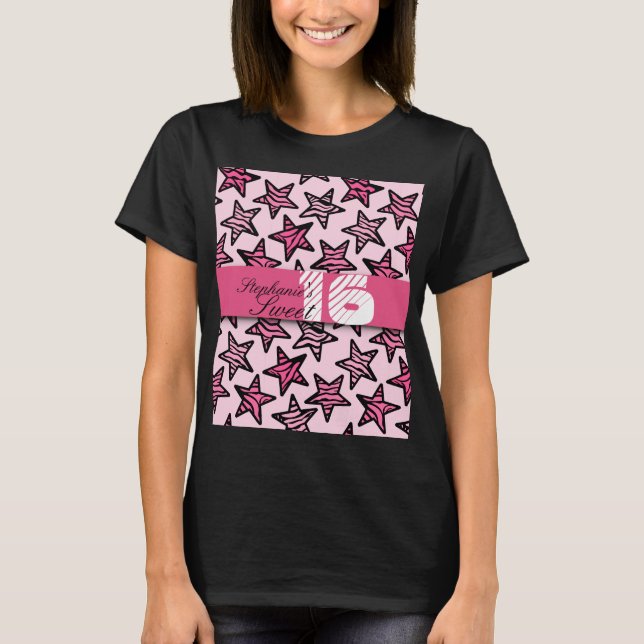 Pink zebra stars Sweet 16 Birthday Tshirt (Front)