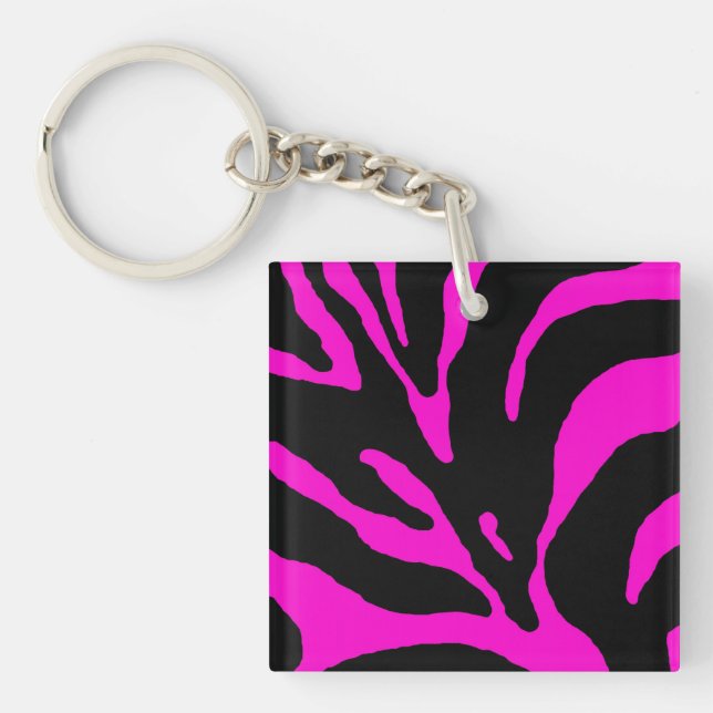 Pink Zebra Stripe Animal Print Key Ring (Front)