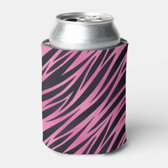 Pink Zebra Stripe Background Can Cooler (Can Front)