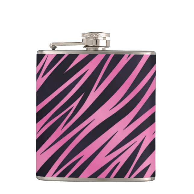 Pink Zebra Stripe Background Hip Flask (Front)
