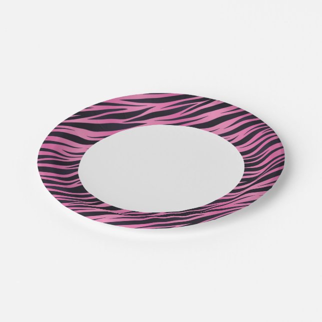Pink Zebra Stripe Background Paper Plate (Angled)