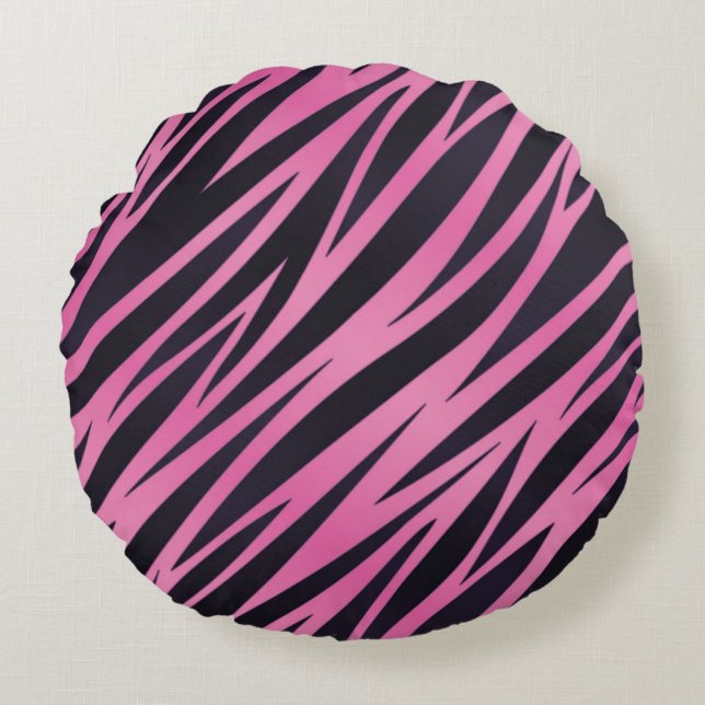 Pink Zebra Stripe Background Round Cushion (Front)