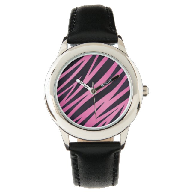Pink Zebra Stripe Background Watch (Front)